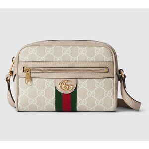 Gucci GG Supreme Canvas Ophidia Web Strip Mini Shoulder/Crossboy Bag Beige White